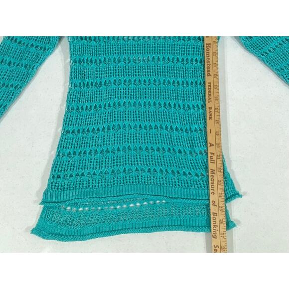 Aeropostale Womens Tunic Sweater Size Small (XXS) Teal Blue Open Knit Hi Low Hem - Picture 6 of 8